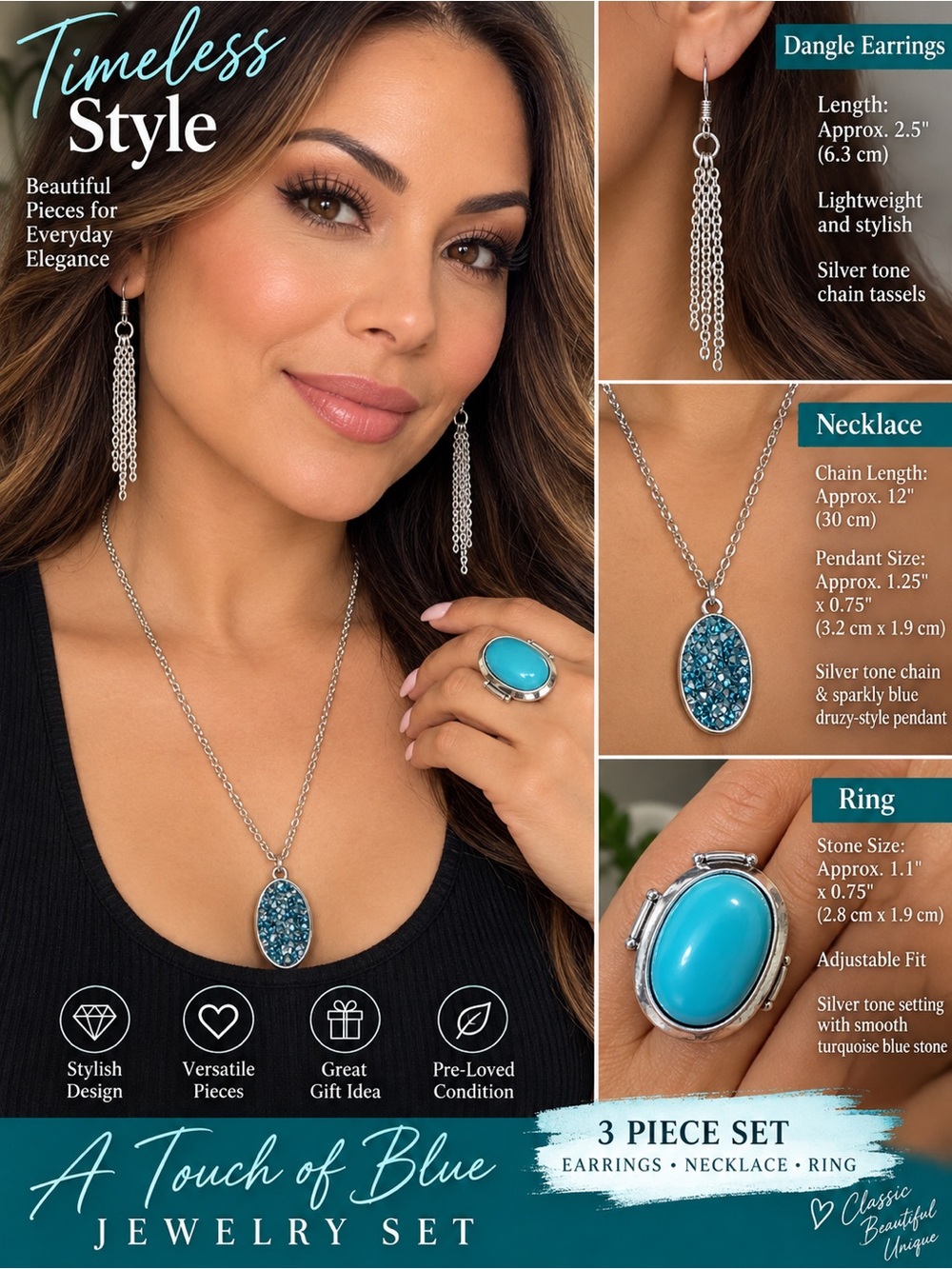 A Touch of Blue Necklace - Silver Tone with Turquoise Pendant